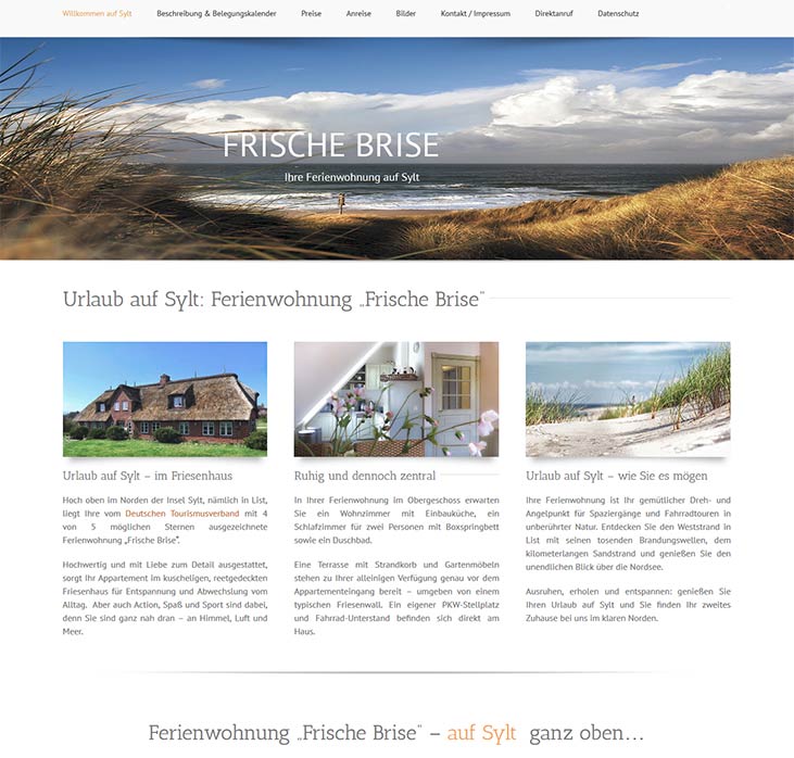Webdesign für Ferienwohnung "Frische Brise List" auf Sylt